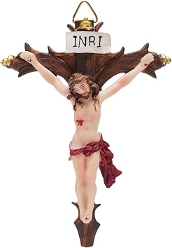 Crucifix Wall Cross Resin Jesus Christ Hand Painted Small Catholic Crucifix for Wall, Realistic Hanging Jesus Cross Wall Decor for Home, Church & Chapel, Religious Gift5.12 x 3.54 inch