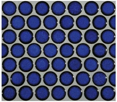 12x12 Cobalt Blue Porcelain Penny Round Glossy Look for Bathroom Floors and Walls, Kitchen Backsplashes, Pool Mosaic Tile