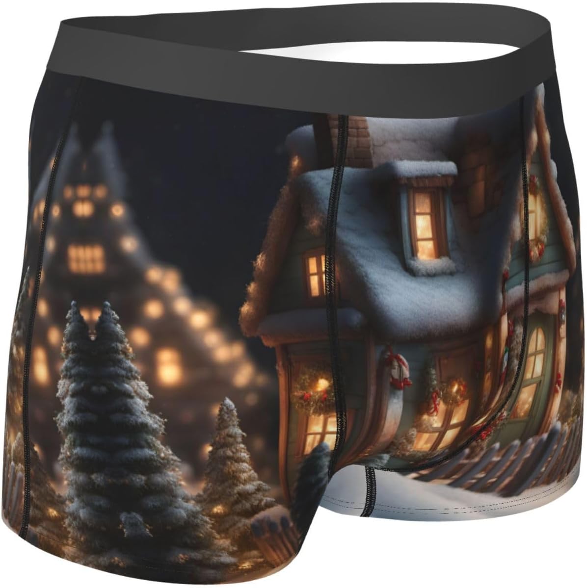 Christmas Village House 4 print Men's boxers, men's stretch leggings shorts Soft breathable boxer underwear