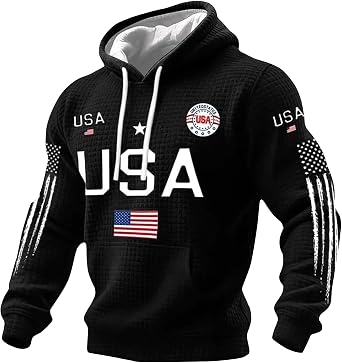 American Flag Hoodies for Men Waffle Knit 250 Anniversary Usa Sweatshirt with Pocket 1776-2026 Sweatshirt Pullover