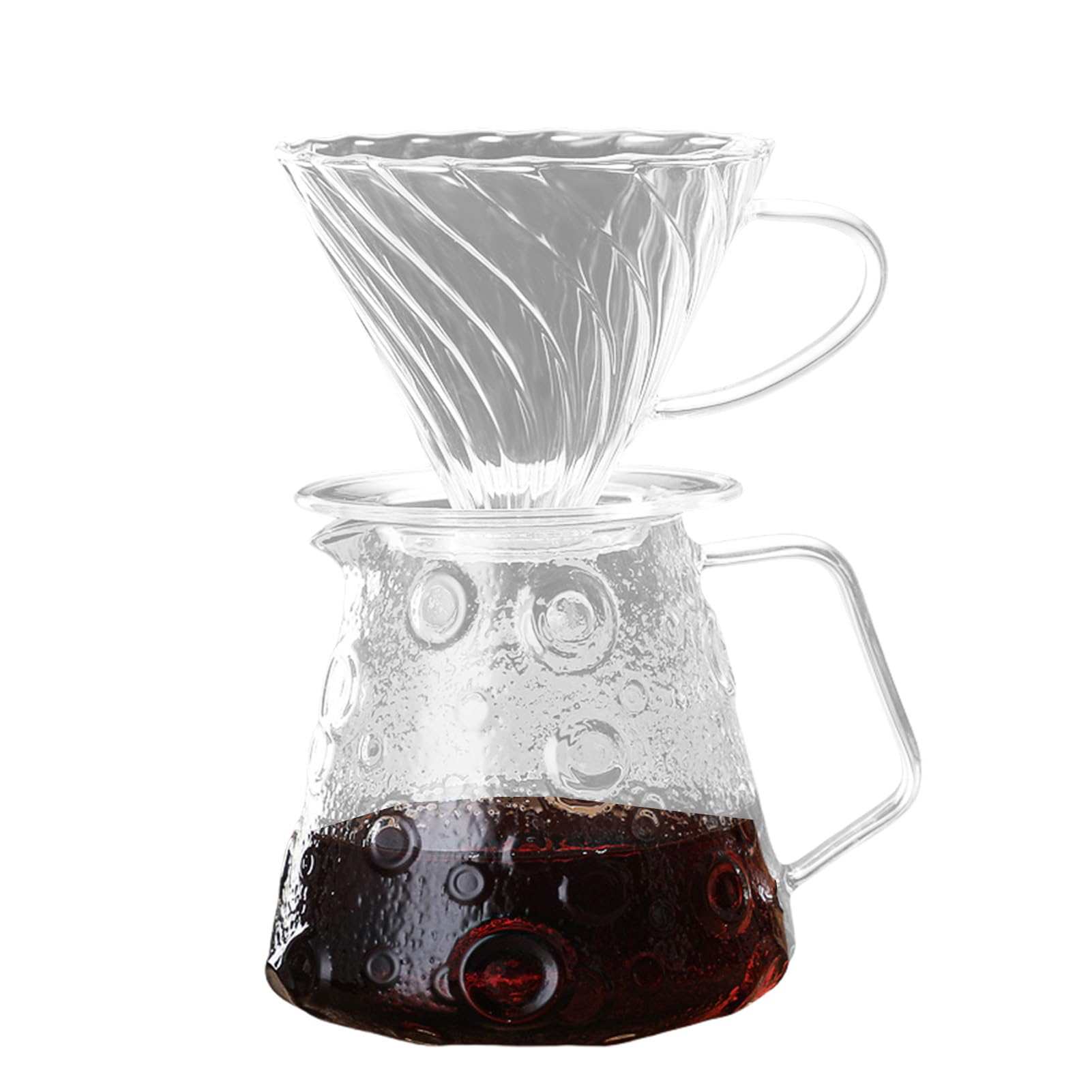 Filtro de café de 700 ml de cristal con taza, verter sobre la cafetera con cristal, jarra de café con filtro, verter sobre goteo, filtro de café reutilizable (transparente)