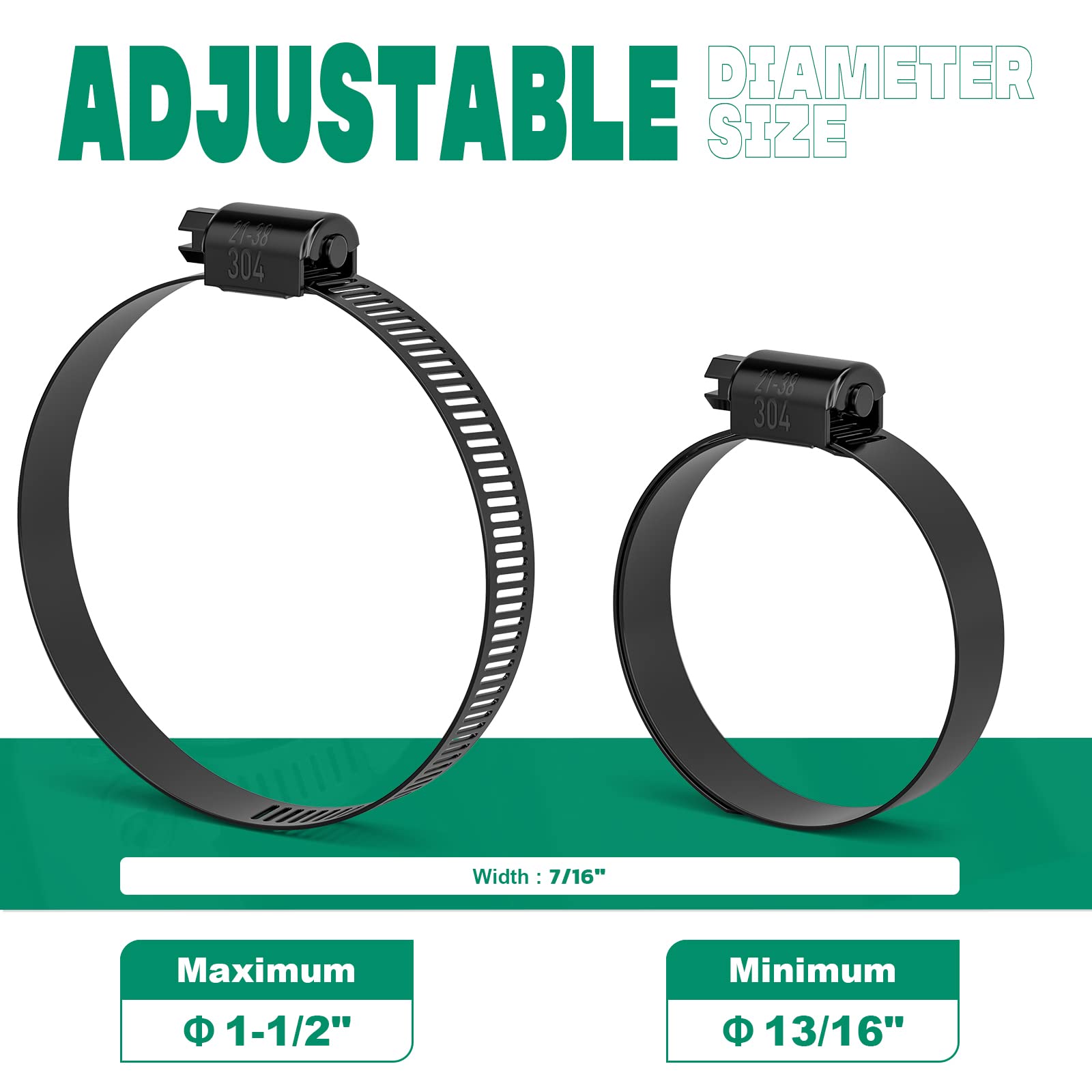 OURU 10 abrazaderas de manguera negras de 13/16 a 1-1/2 pulgadas, abrazaderas de manguera pequeñas ajustables de acero inoxidable, abrazaderas de manguera de engranaje sin fin de metal para automoción