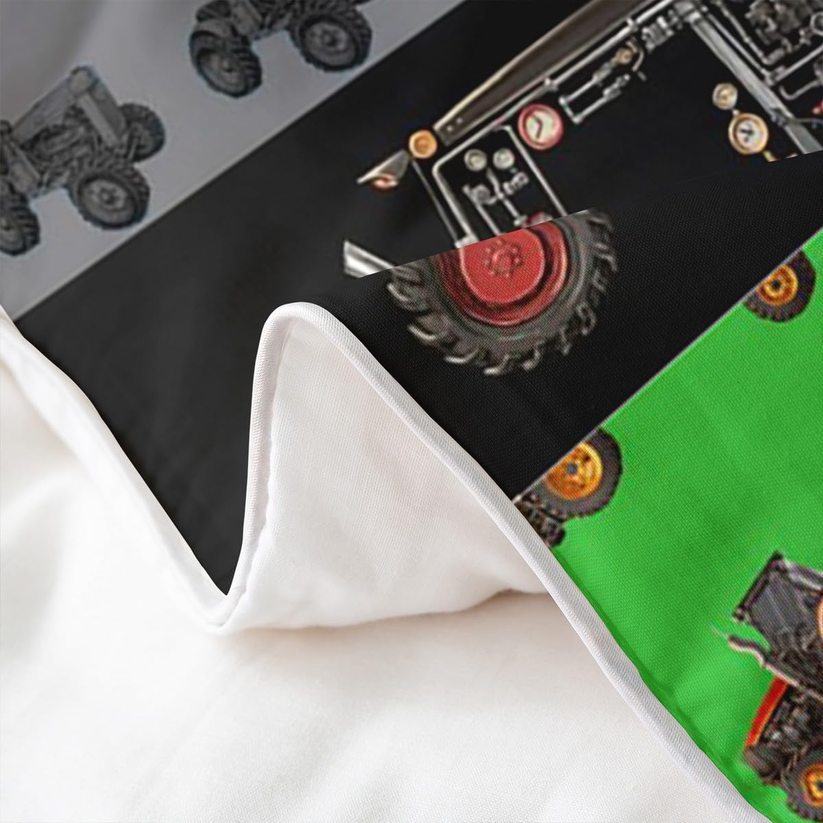 100% Baumwoll Traktor Bettbezug 135x200,Ausrüstung LKW Autos Weiche Tröster Abdeckung,LKW Im Freien Fahrzeug Gedruckt Bettwäsche Set für Bett,Graugrüner Gitter Gürtel Quilt Bezug