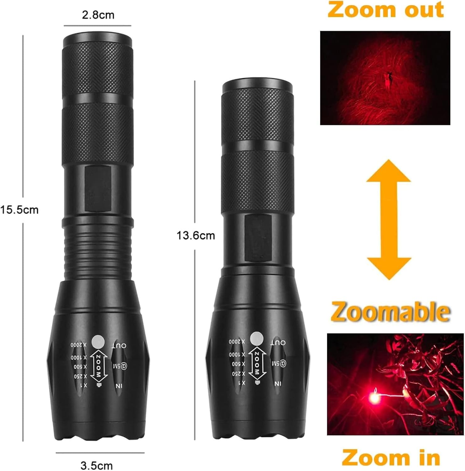 Red LED Flashlight One Mode 350 Yard Red Light Handheld Flashlights Super Bright Tactical Flashlight with Zoomable Waterproof Hunting Torch Light for Astronomy Aviation Night Observation