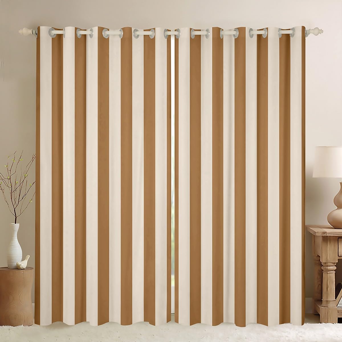 Homemissing Khaki Beige Curtain for Kids Boys Girls Abstract Stripes Window Drapes (2 Panels, W46*L54) Geometric 30%-50% Blackout Shades Bedroom Decor Breathable Soft Microfiber Modern