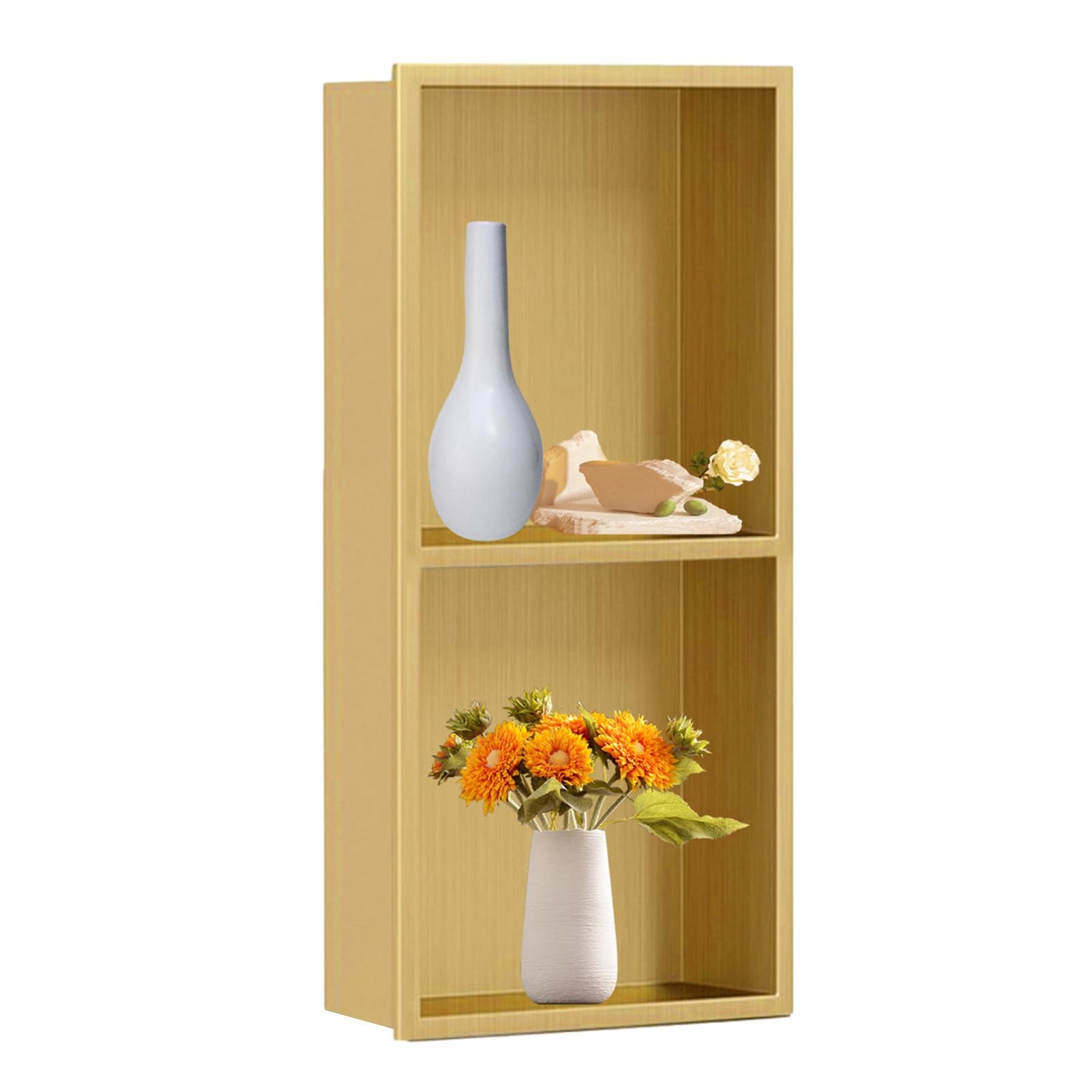 Mensola quadrata da parete, in acciaio inox, per riporre shampoo e sapone, finitura dorata, 70 x 27,9 x 12,4 cm, elegante accessorio da bagno