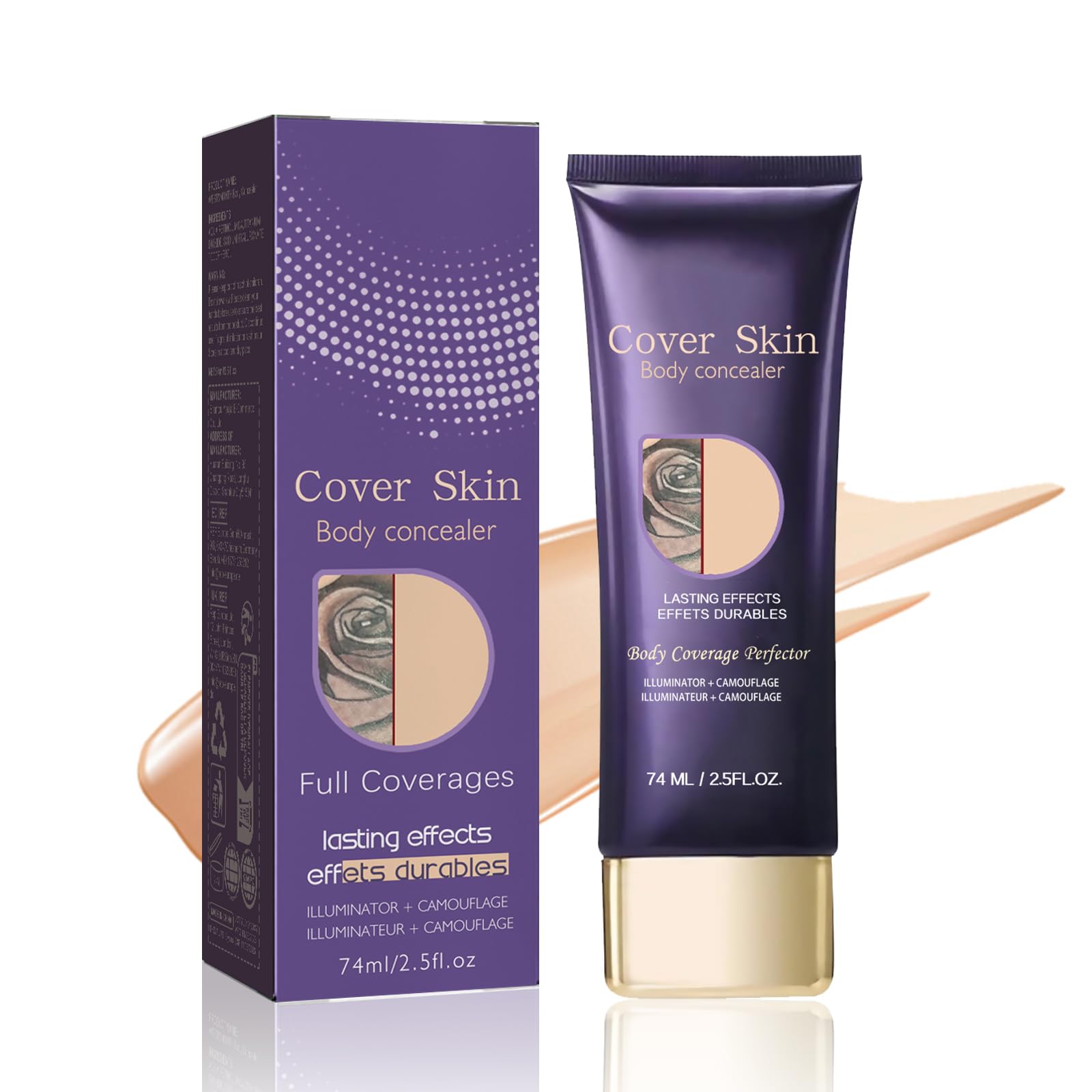 74ml All Over Complexion Perfector, Correttore per Tatuaggi Coprente per il Corpo, Crema di Copertura per Vene, Trucco per Coprire i Tatuaggi, Correttore Cicatrici, Trucco per il Corpo a Lunga