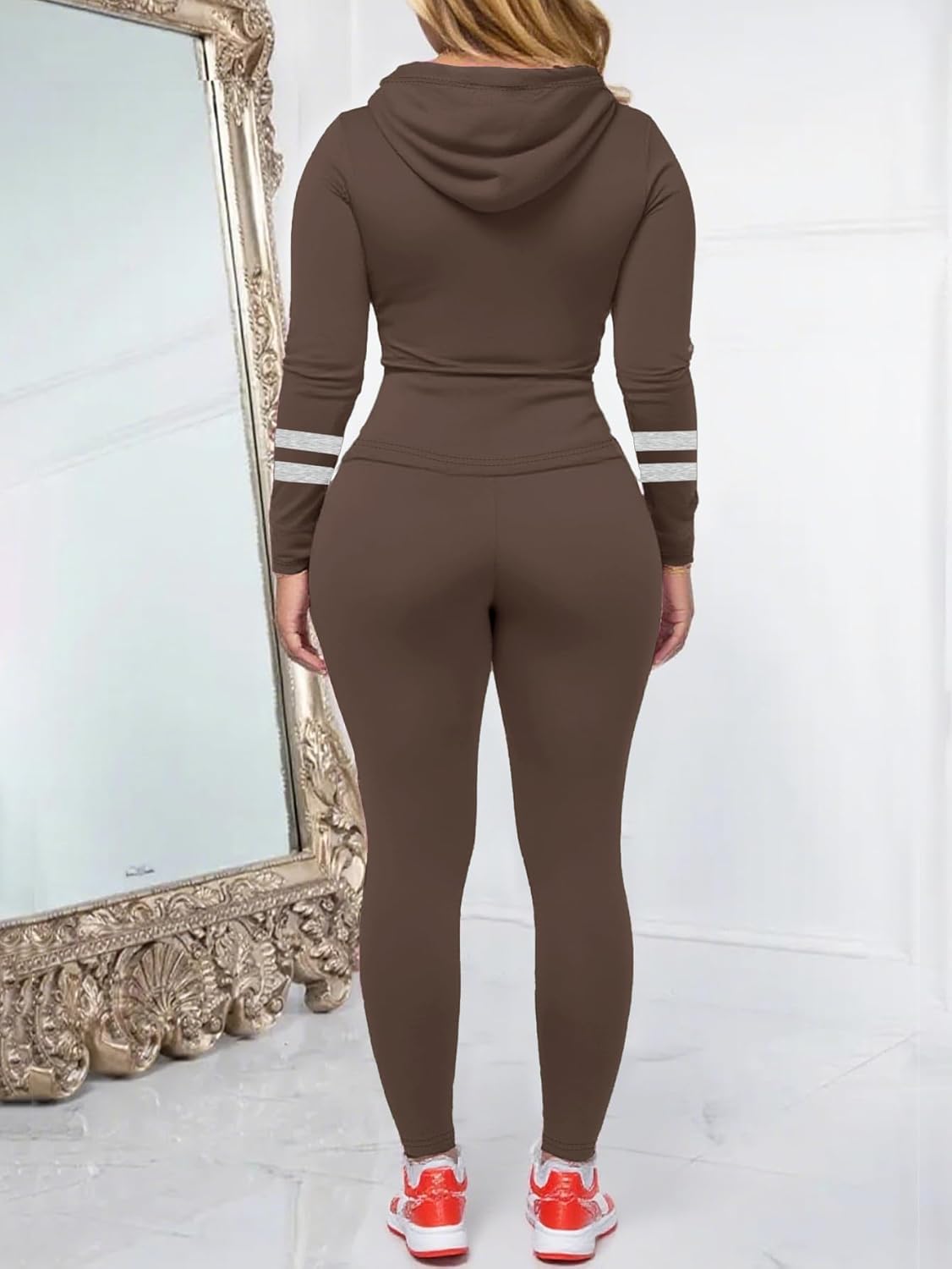 Women 2 Piece Outfits Workout Sets Bodycon Tracksuit Long Sleeve Zip Up Hoodie Jacket Jogger Matching Sweat Pant Set - Image 5