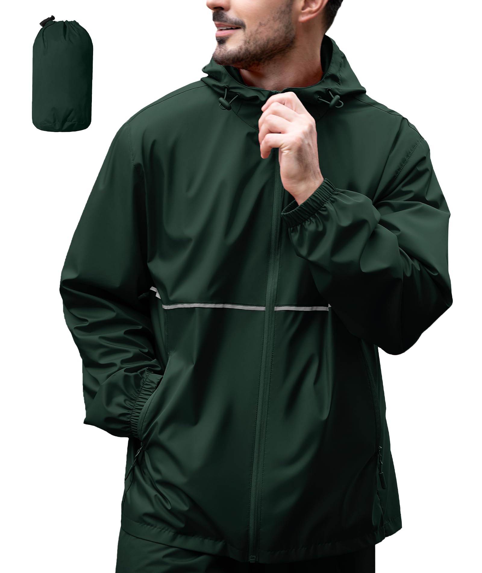 ZITY Men's Rain Jacket Waterproof with Hood Lightweight Raincoat for Golf Hiking Camping Cycling