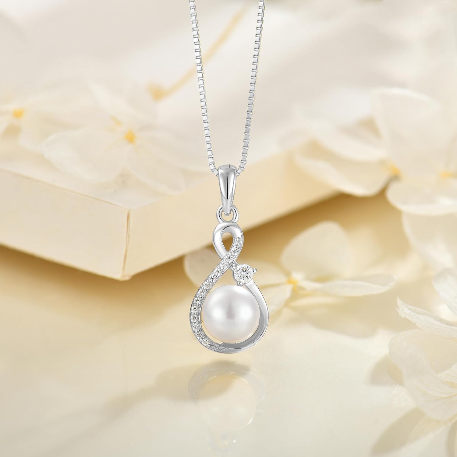 925 Sterling Silver Freshwater Cultured Pearl Pendant Necklaces Infinity Necklace for Women Cubic Zirconia Necklace Jewelry - Image 2