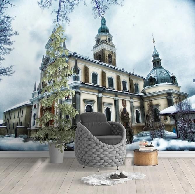 Papier peint panoramique 3D château européen | Décoration murale restaurant café 350x256