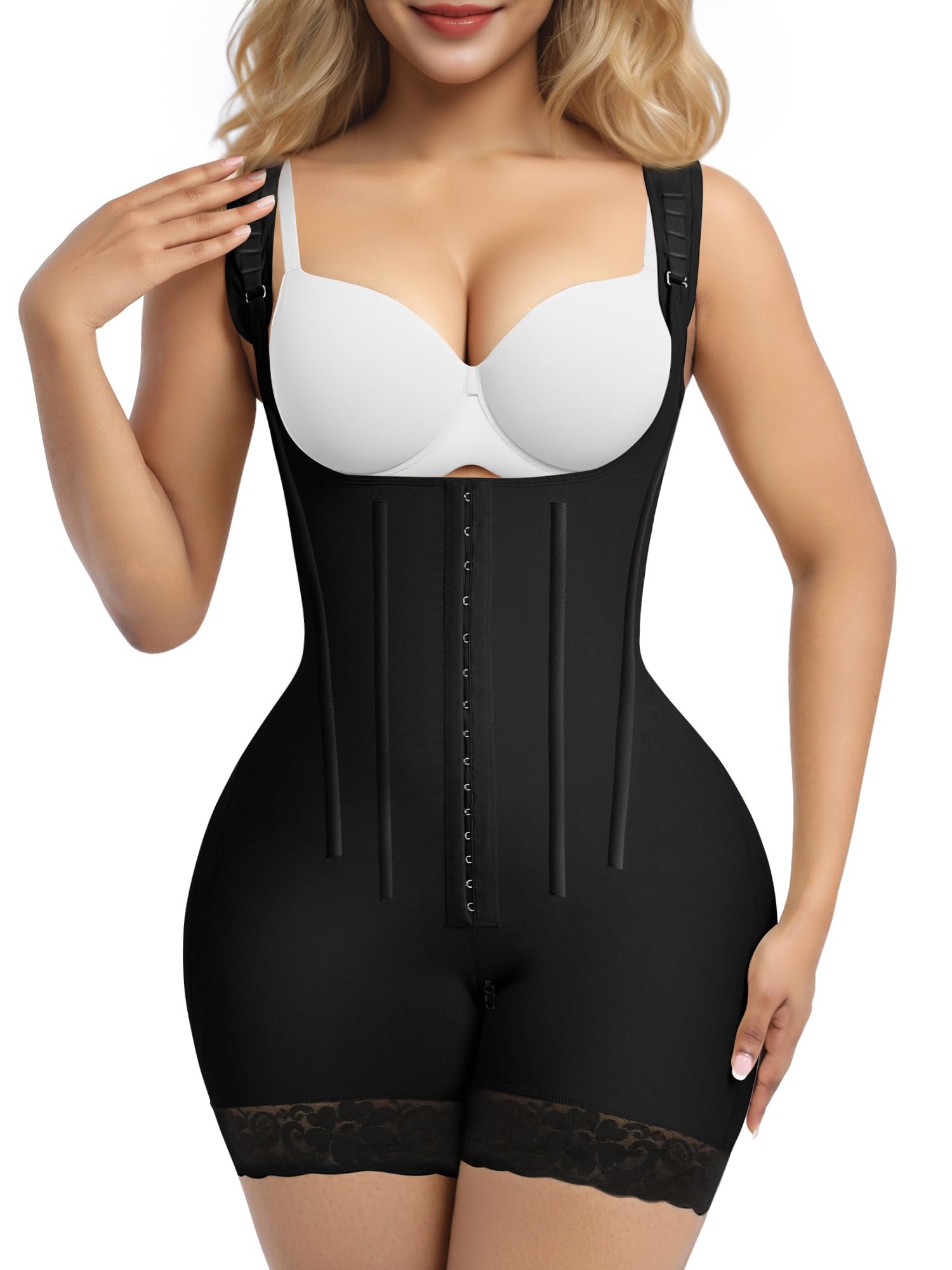 SHAPERX Women's Fajas Colombianas Tummy Control Shapewear Postpartum Butt Lifting Body Shaper with Boned Support