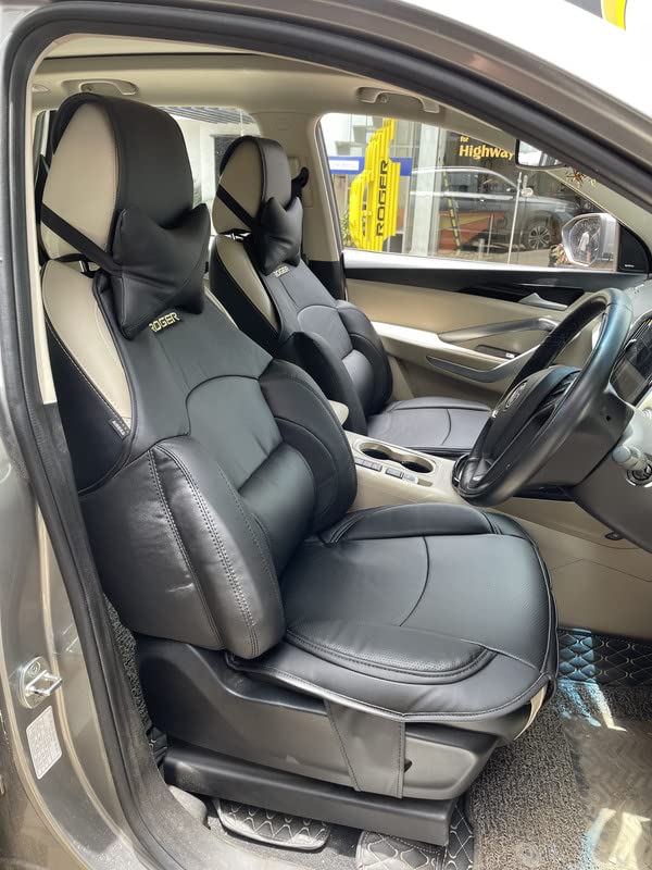 ROGER Driver & Co-Drive Seat Cushport Black (2 Piece) Multi Support, Synthetic Leather Seat Cover.
