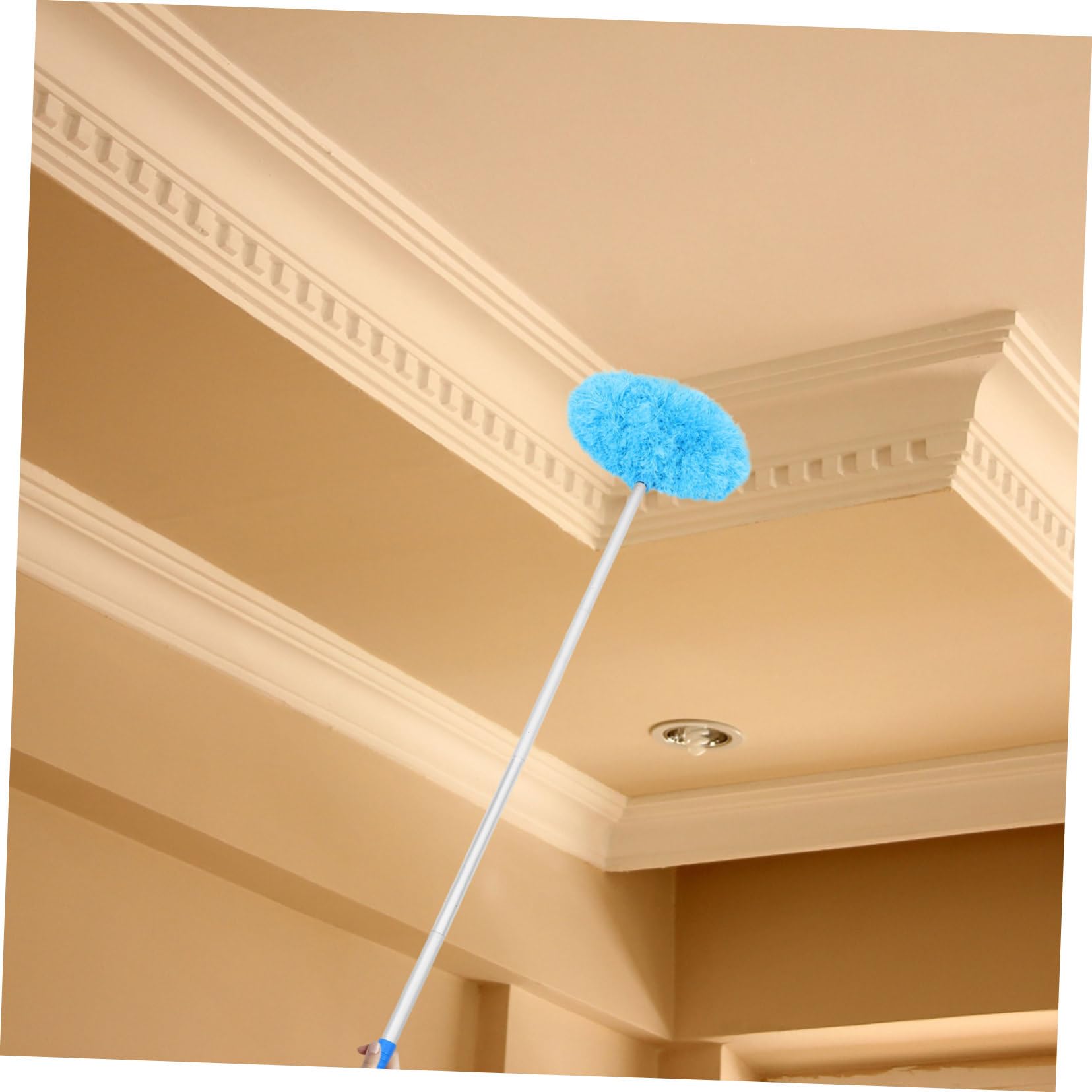 IWOWHERO Fuzzy Fan Duster with Extension Handle Multi Purpose Ceiling Fan Washable Duster for Walls Furniture High Spots Lightweight for Home Cleaning