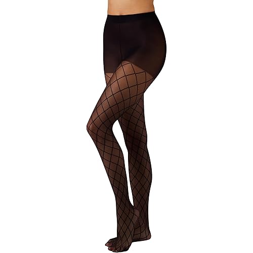 L'eggs Casual Women's Fashion Diamond Tights, Control Top, Sheer Toe, Black, Size Large/X Large(Pack of 1)