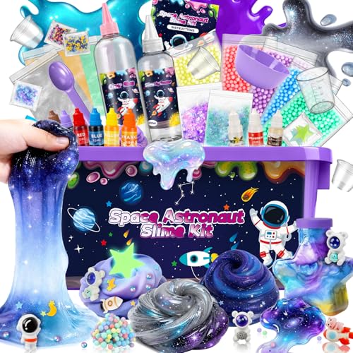 YOOHBERRYS Fabrica Slime Kit, kit para fazer Slime esponja com tema de astronauta Slime kit com 6 cores, 3 armas e decoração de stronautas, artesanato para crianças com mais de 6 anos.