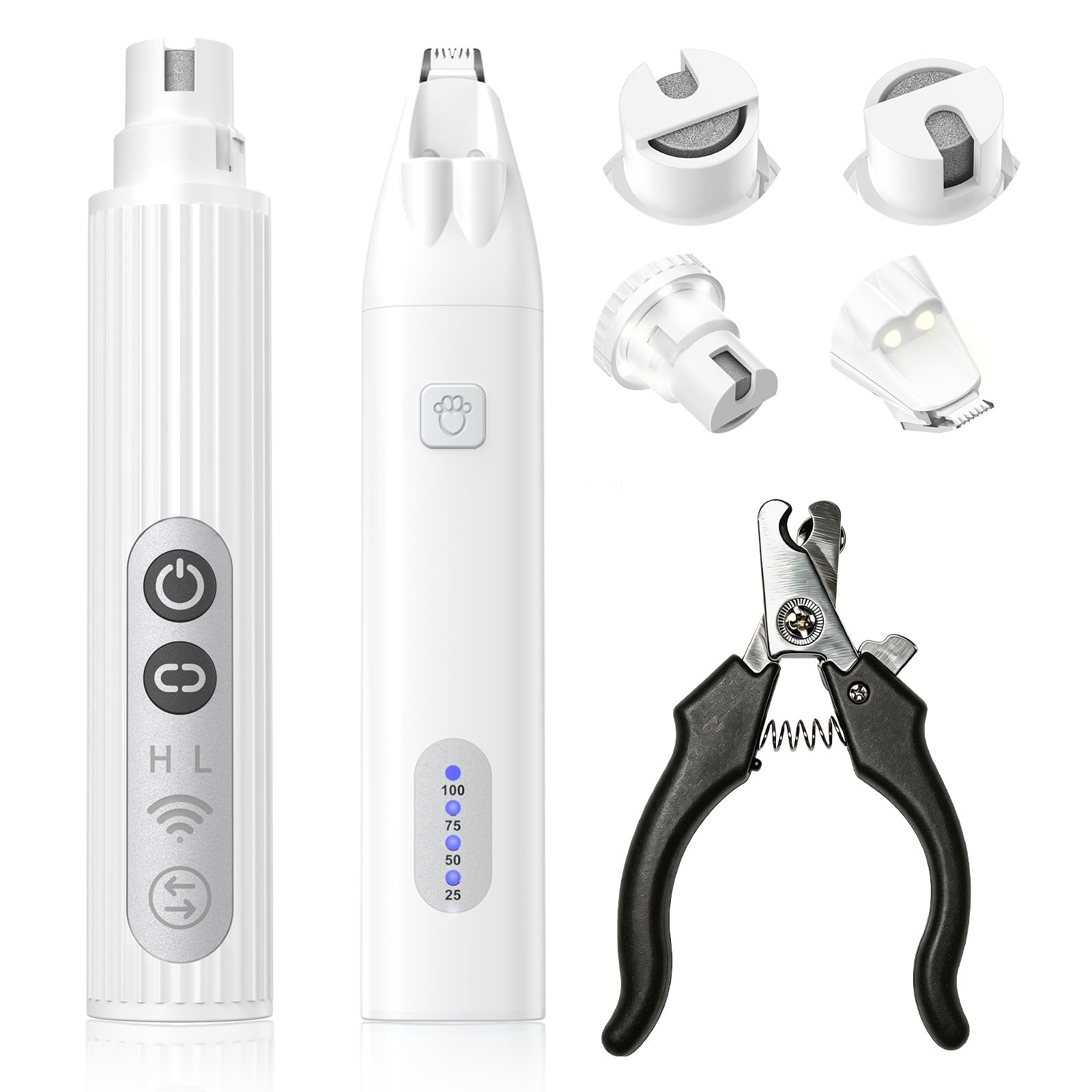 Pet Nail Grinder and Paw Trimmer Kit, Electric Dog Cat Nail Clipper Grinder with LED Light, Silent Cordless Safe Dog Claw Grinders Pet Paw Hair Trimmer for Small Medium Large Dogs Cats