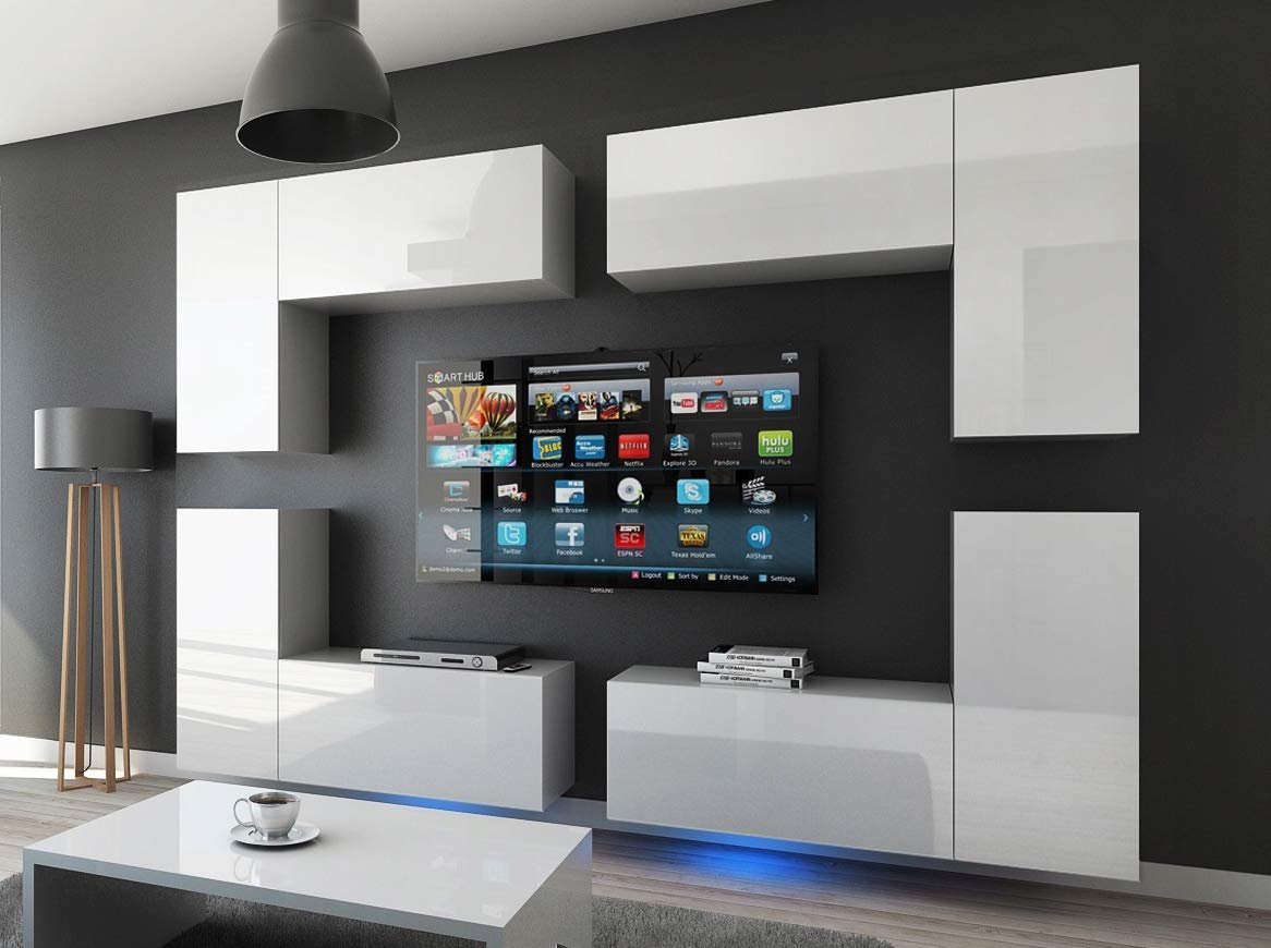 Furnitech Meblościanka do salonu z diodami LED RGB 16 kolorów, wisząca nowoczesna szafka TV z półkami Future C20_HG_W_2 1B