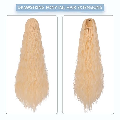 Miniatura 2 de Cola de caballo larga y rizada con cordón para mujer, extensión de cola de caballo sintética con clip de 32 pulgadas, cola de caballo con cordón