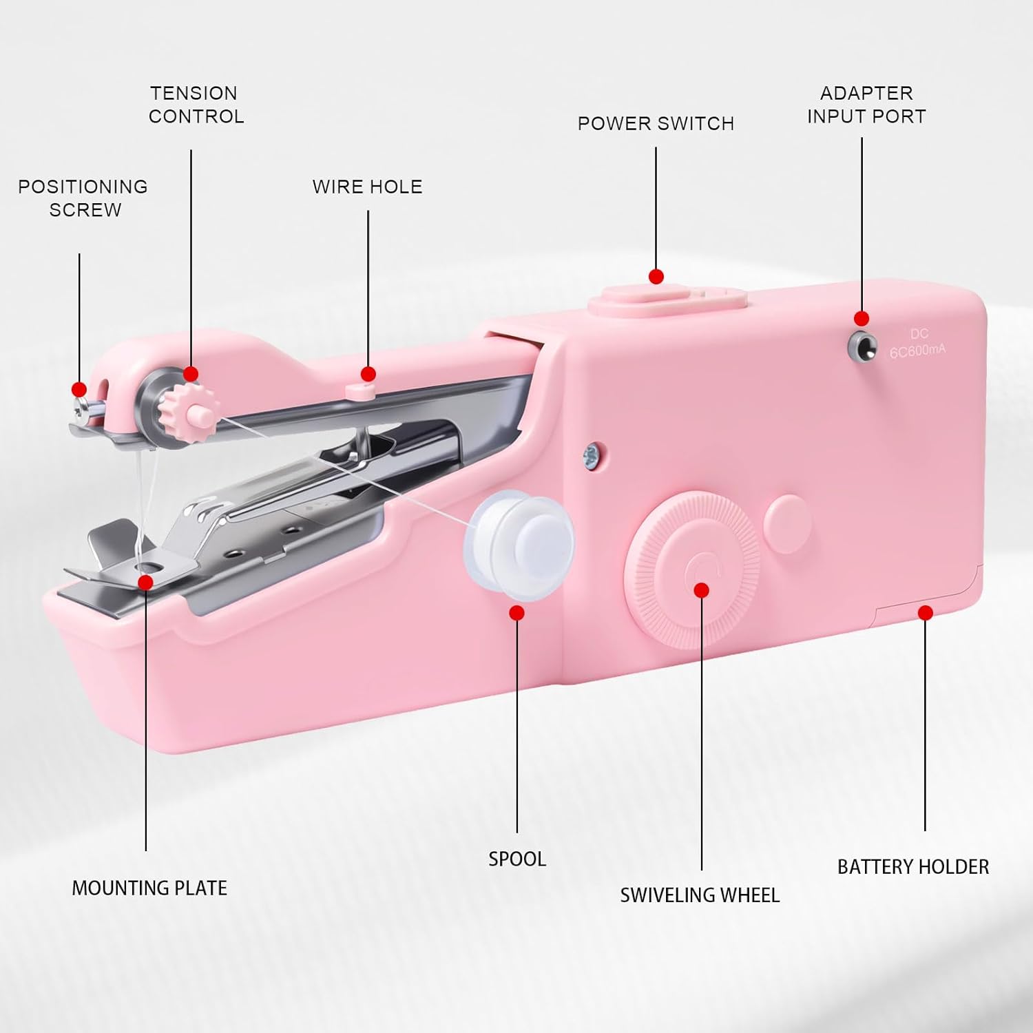 ALIBBON Handheld Sewing Machine for Beginners Portable Electric Mini Sewing Machine with Accessory Kit Small Hand Stitching Machine for DIY Clothes Home Travel Sewing Kit for Adults (Pink) - Image 3