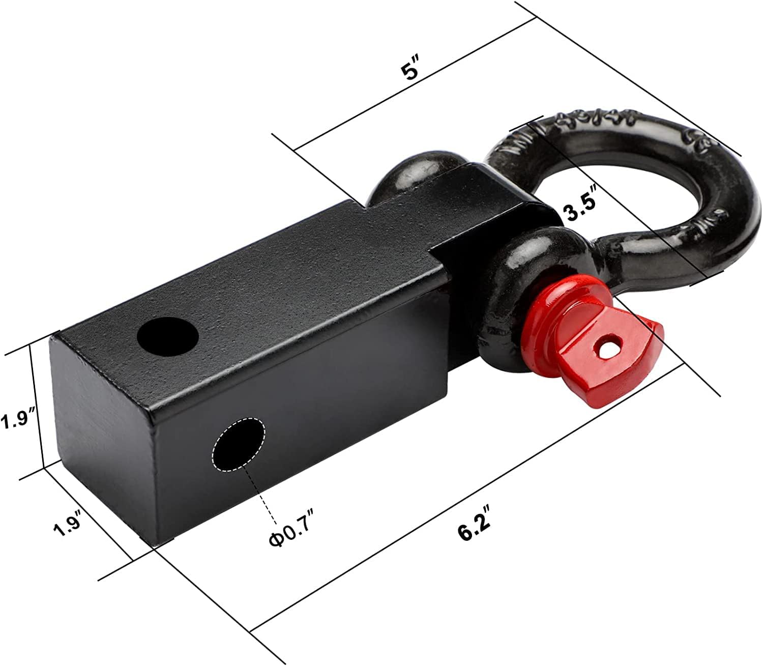 BETOOLL 2-Inch Shackle Tow Hitch Receiver, 46297 Lbs Break Strength 3/4" D Ring Shackle Compatible with Jeep Wrangler and All Chevy/GMC, Ford, Dodge, Nissan, Toyota Truck 2" Receivers