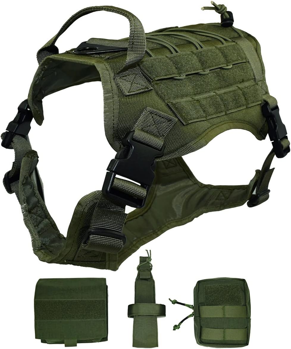 Ultrafun Tactical Dog Harness with Patches Pouches Handle, Molle Vest for Dogs (Army Green, L)