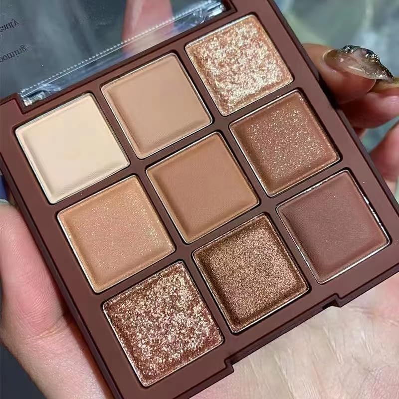 Nude Matte Shimmer Eyeshadow Palette - 9 Colors High Pigment Makeup, Highly Pigmented Creamy Waterproof Eye Shadow Powder, Create a Neutral Eye Look, Long Wearing (A)