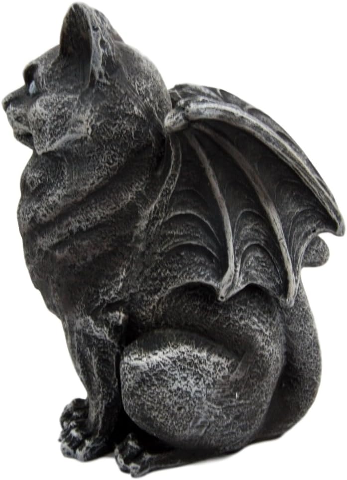 Ebros Gift Stoic Guardian Feline Winged Cat Gargoyle Gothic Candle Holder Statue 5.5" H Fantasy Macabre Medieval Gargoyles Candleholder Accent Figurine