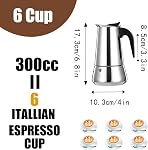6 Coupe Stovetop Espresso Maker Acier inoxydable Moka Pot Espressos Maker Percolator Italien Coffee Maker Capable Mocha Machine à café Cafe Classic Maker pour la maison et le camping 300ml 10oz