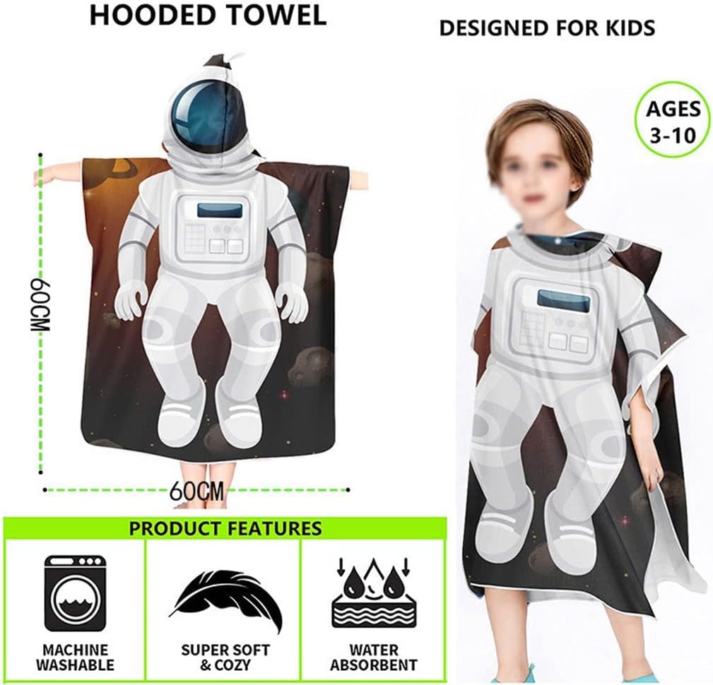 Children's Bath Towels Beach Microfiber Fabric Bathrobe Cloak Hooded Swimming Pool Bath Towels Kids Astronaut Bath Towel (Color : A, Size : One Size) (A One Size) (A One Size)