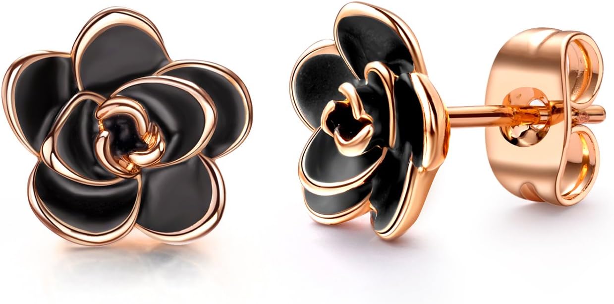 AllenCOCO Rose Flower Stud Earrings for Women Sensitive Ears, Hypoallergenic Cute Gold And Silver Rose Flower Earrings Studs for Women Nickel Free
