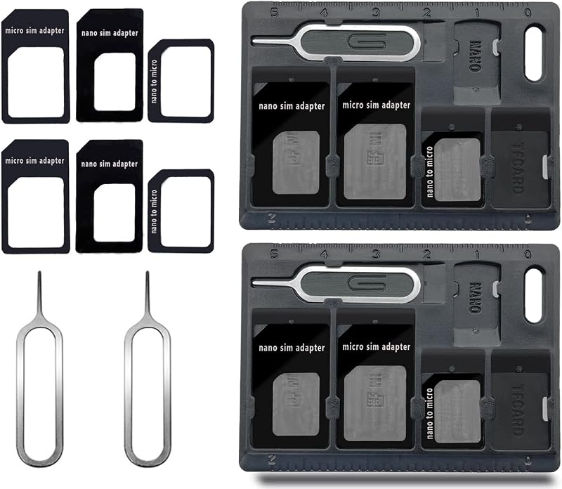 2 paquetes de soportes para tarjetas SIM con pasadores para abrir bandejas, juego de herramientas de almacenamiento de tarjetas para tarjetas de memoria Micro Nano Micro-SD estándar, con 3 adaptadores de tarjetas y 1 pasador de expulsión, color negro