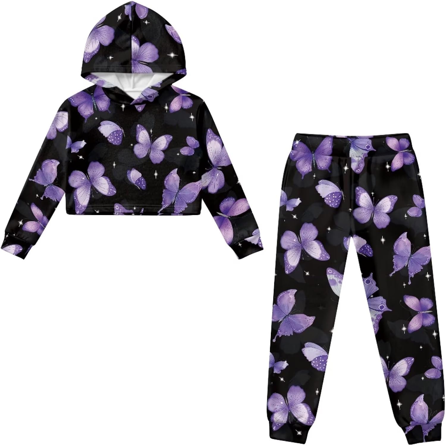 Sweatsuit for Girls 4-13Y Long Sleeve Crop Tops Hoodie Sweatshirt and Sweatpant for Kids Girls' Clothing Sets