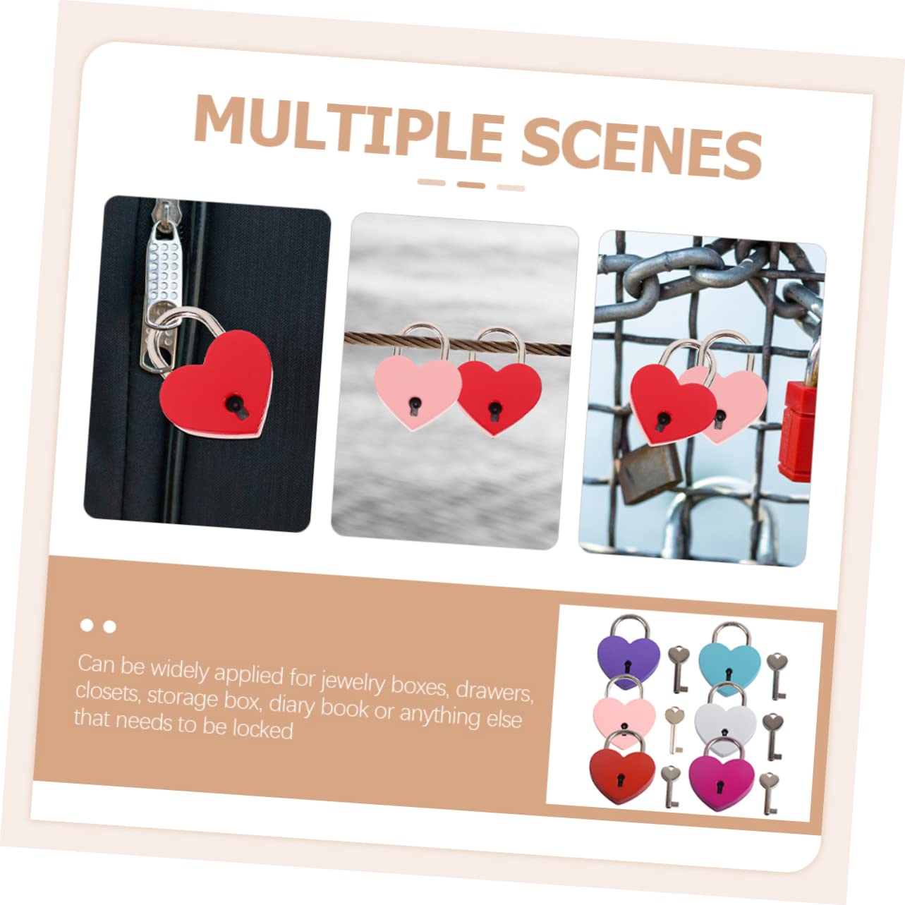 Lurrose 3 Set Coppia Lucchetto Forma Lucchetti Carino Mini Cuore Blocchi Di Sacchetti Serrature Per Valigie Con Chiavi Lucchetto Dell'armadietto Metallo 6 Pezzi*3