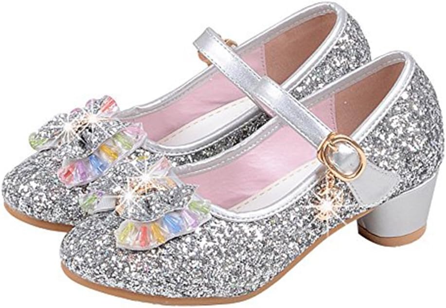 YING LAN Girl's Princess Cosplay Performance Shoes Sequins Party Dress Shoes Low Heeled Mary Jane