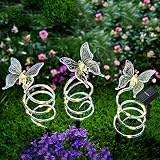 Set of 3 Solar Spiral Butterfly Garden Stake Lights, 45 LED 8 Lighting Modes Butterfly Figurines Dec