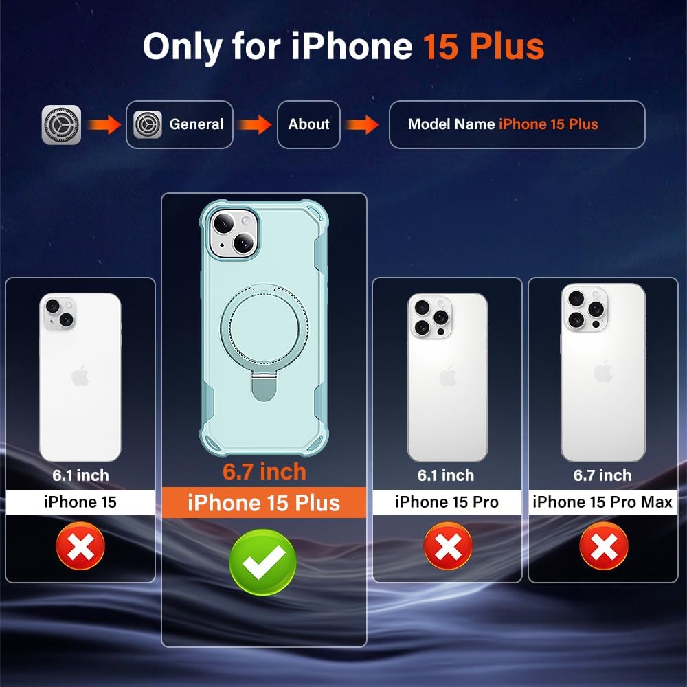 designed for iphone 15 plus case with magnetic stand [military drop protection][compatible with magnet] shockproof 15 plus phone case with ring holder, green green iphone 15 plus