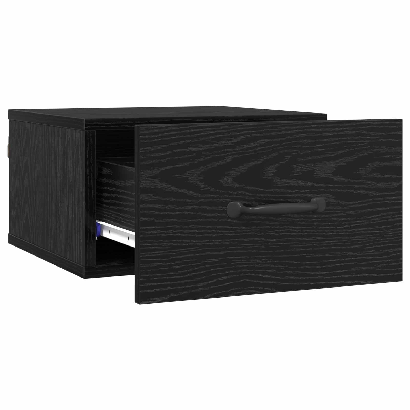 Juego de mesita de noche de pared, 1 unidad, color negro, 35 x 35 x 20 cm, con cajón, mesita de noche colgante de madera y diseño montado en la pared con espacio de almacenamiento para el