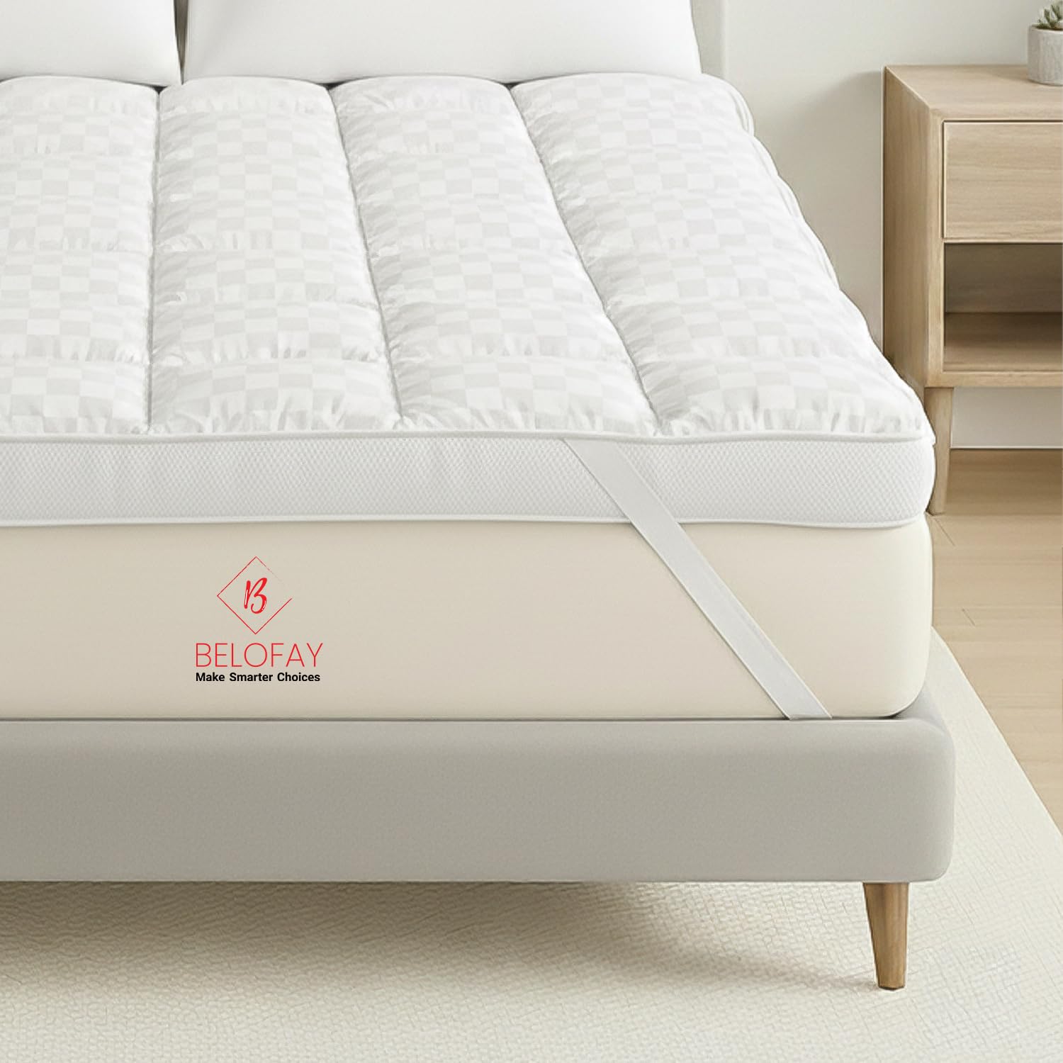 BELOFAY Dream Fit Single Mattress Topper | 10cm Extra Thick Mattress Topper with Breathable Mesh Gusset | 100% Cotton Top | 1400GSM Polyester Fill | Hypoallergenic & Machine Washable (90x190cm)