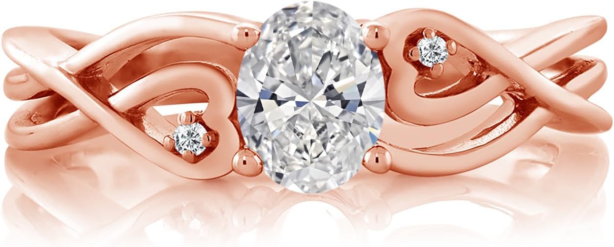 Gem Stone King 18K Rose Gold Plated Silver Lab Grown Diamond Engagement Ring For Women | 0.41 Cttw | Oval 6X4MM | Gemstone April Birthstone | Size 9 - Image 2