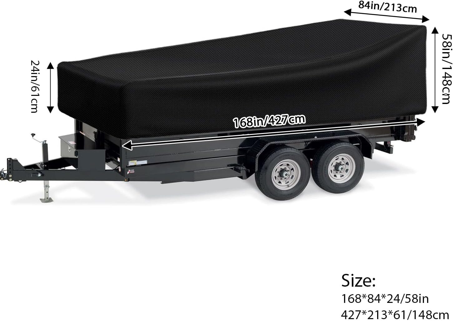 Utility Trailer Cover, Waterproof Dust Heavy Duty Dump Trailer Cover, 420D Heavy Duty Oxford Fabric, Dump & Utility Trailer Cover with ramp gate, Wind-Proof/Anti-UV (7 * 14,Black)