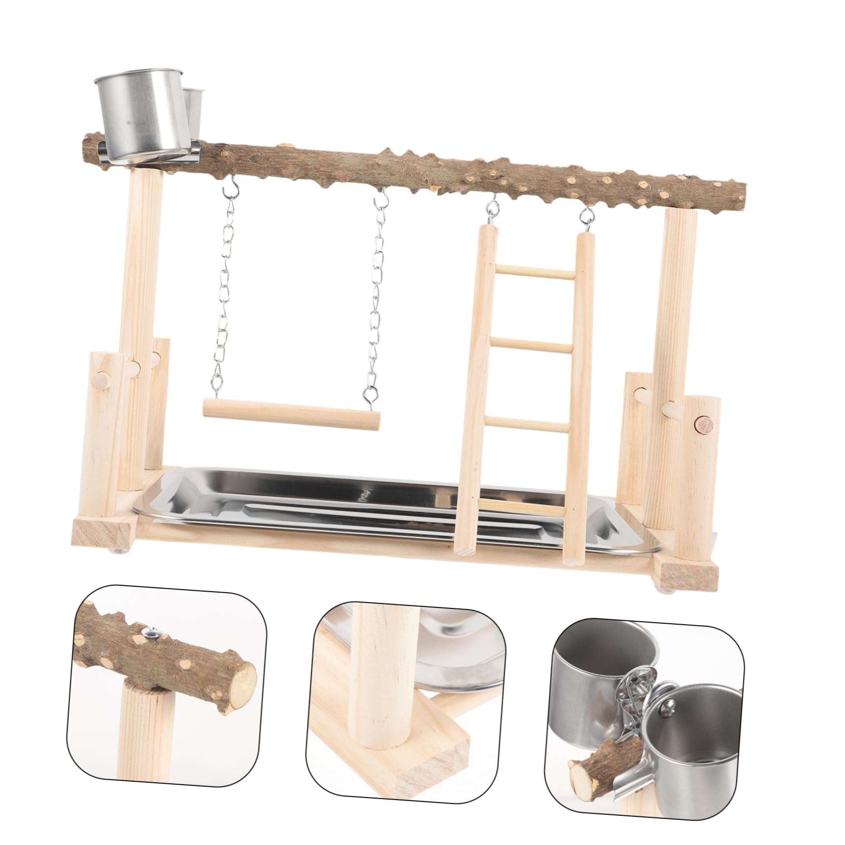 SUPVOX Soporte Comedero Madera Cómoda Natural Percha Pájaros de para o y Integrado, Adecuado para Loros y Aves Pequeñas en Jaula Exterior