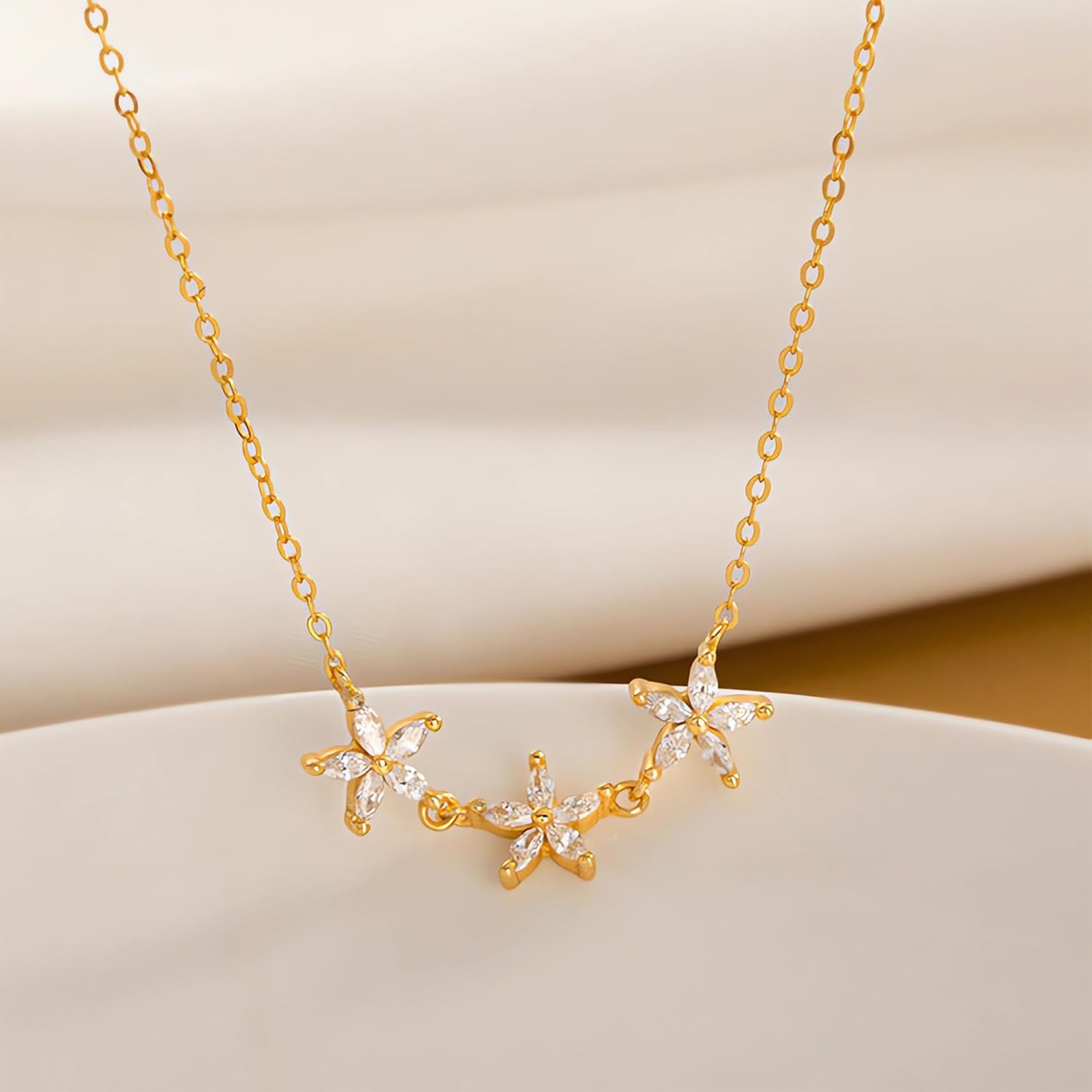925 Sterling Silver Flower Charm Necklace for Women 14K Gold Plated Dainty CZ Flower Pendant Choker Necklace for Mom Chain Necklace Birthday Wedding Friendship Jewelry Valentines Day Gifts for Her - Image 4
