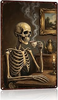 Halloween Decorations Skeleton Wall Art Vintage Skeleton Wall Decor 3 | Spooky Home Decor Gifts, Vintage Skeleton Metal Aluminium Plate Sign for Home Bedroom Kitchen Porch Yard Office Party Decor