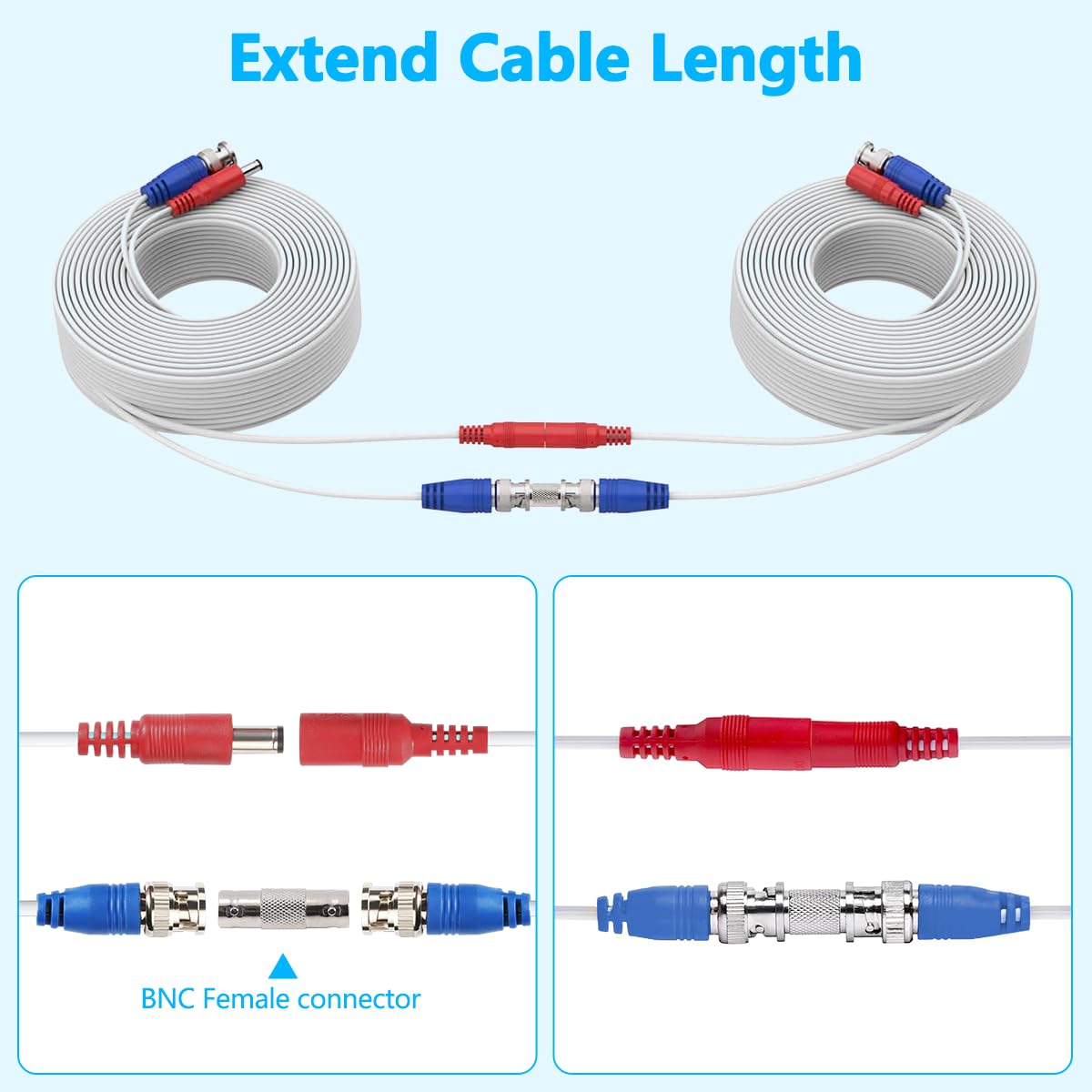 OOSSXX Video Power Cable BNC Extension All-in-One Cables for CCTV Security Cameras, Outdoor Wired Surveillance Camera DVR System