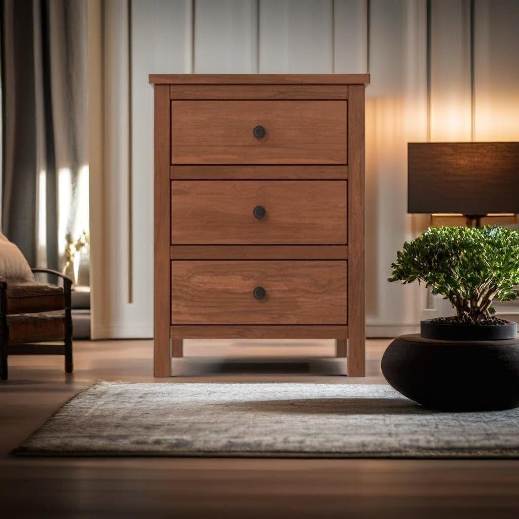 UNITEK FURNITURE Sheesham Wood Bed Side Table for Bedroom with 3 Drawer Solid Wood Side Table (Finish Color - Brown)-image-11