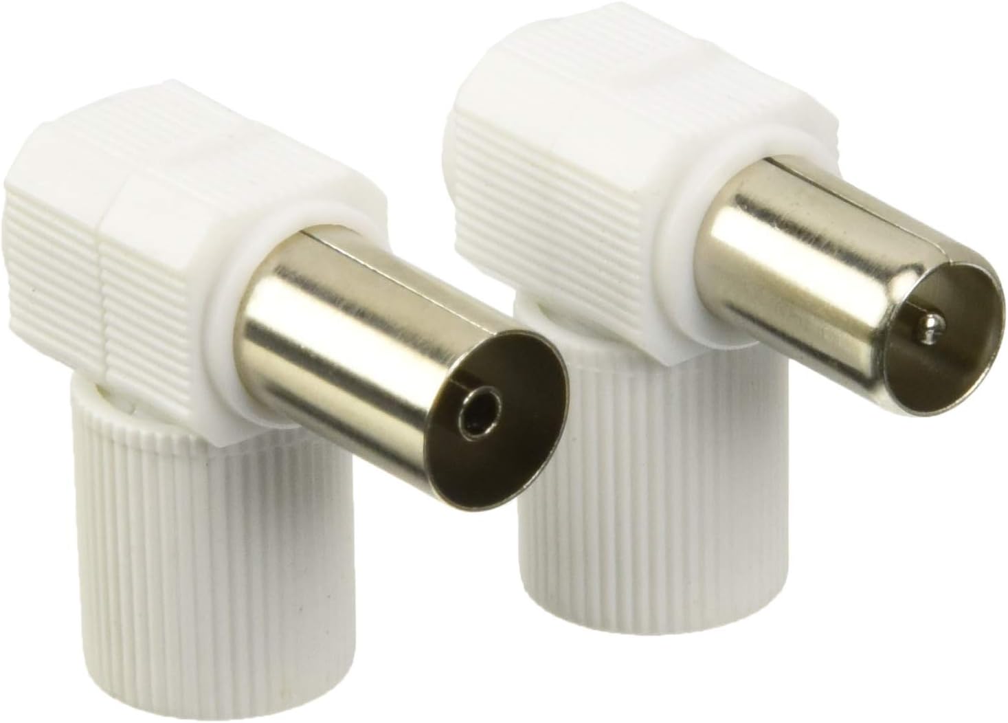2 x Antenna Connector TV Coaxial Metalico Shielded Female + Male Elbow