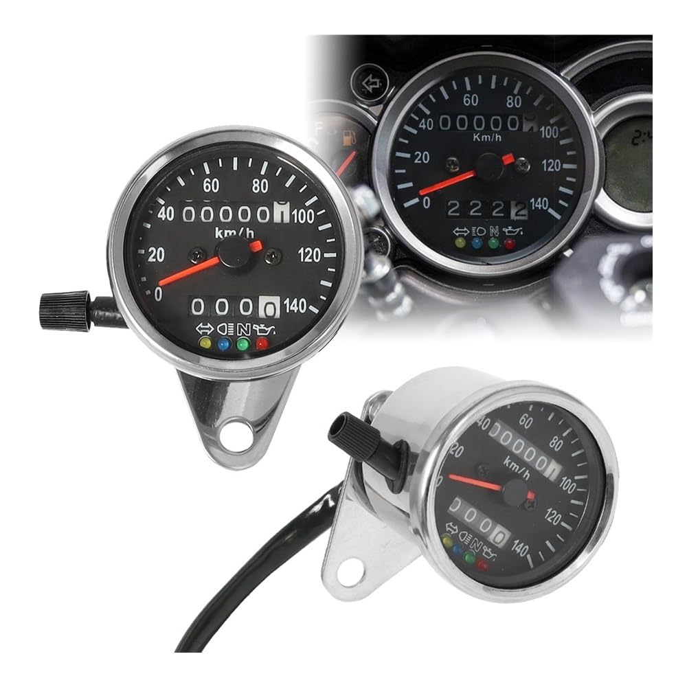 Compteur kilométrique Moto Rétro-éclairage Double Odomètre 0-140 KM/H Compteur De Vitesse Tachymètre Vintage Compteur De Vitesse Universel Velomètre Odomètre pour Moto