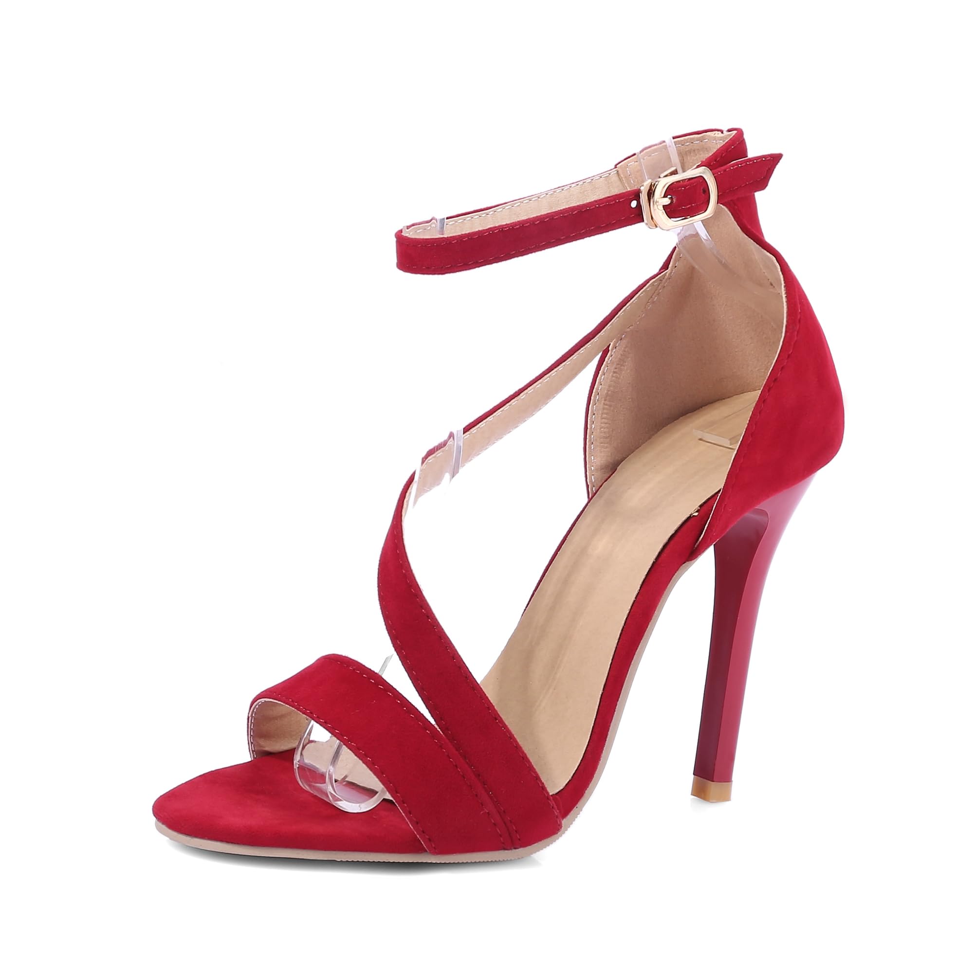 WONDERY STEP Womens SL1054 Clasp Peep Toe Stiletto Microsuede Low Stiletto Heeled Sandals