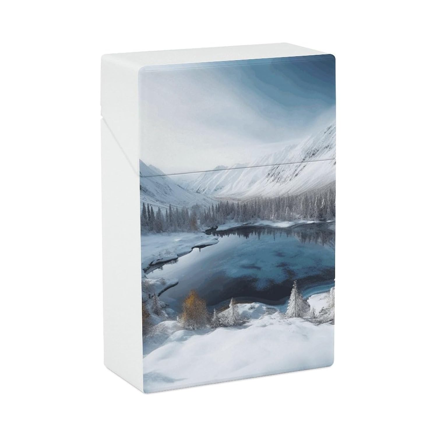 Winter Mountains Snow Scene Cigarette Case for King Size Retro Holder Case with Exquisite Carved Patterns Box 20 Regular Size Cigarettes